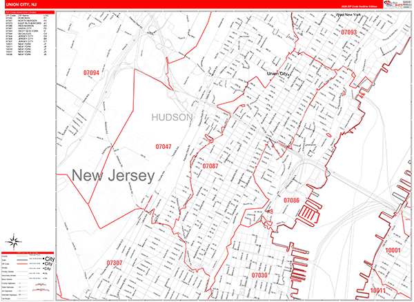 Union City, NJ Zip Code Map